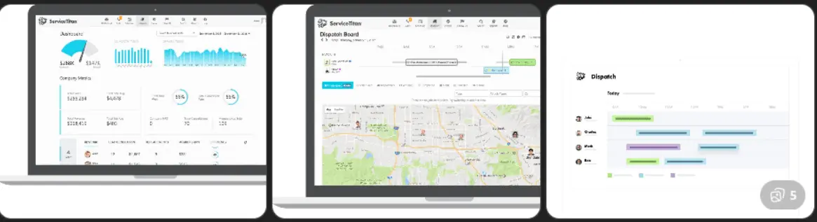 ServiceTitan dashboard screenshot — revenue tracking and dispatch