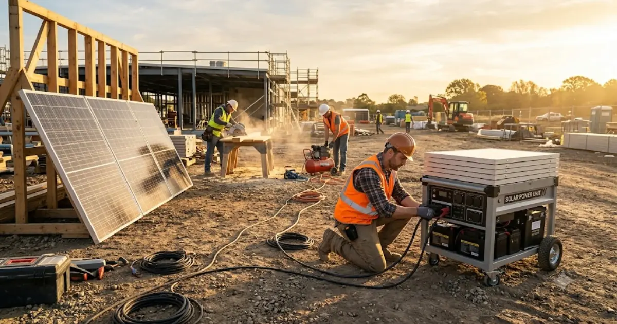 Contractor using solar generator on construction jobsite
