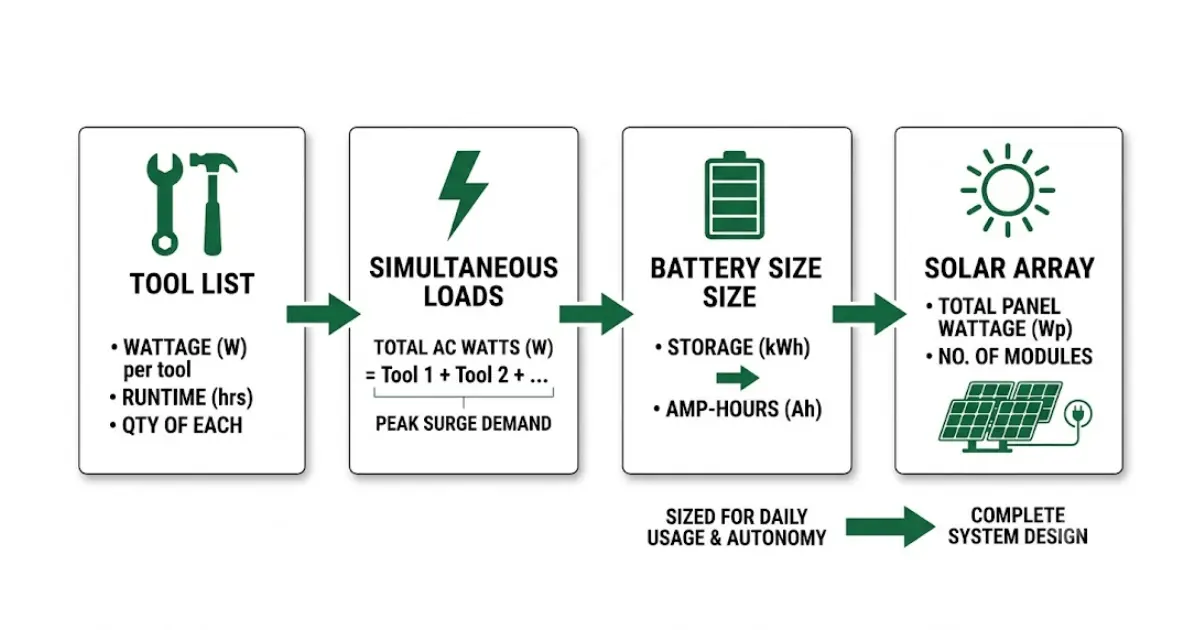 Solar generator sizing steps diagram for contractors