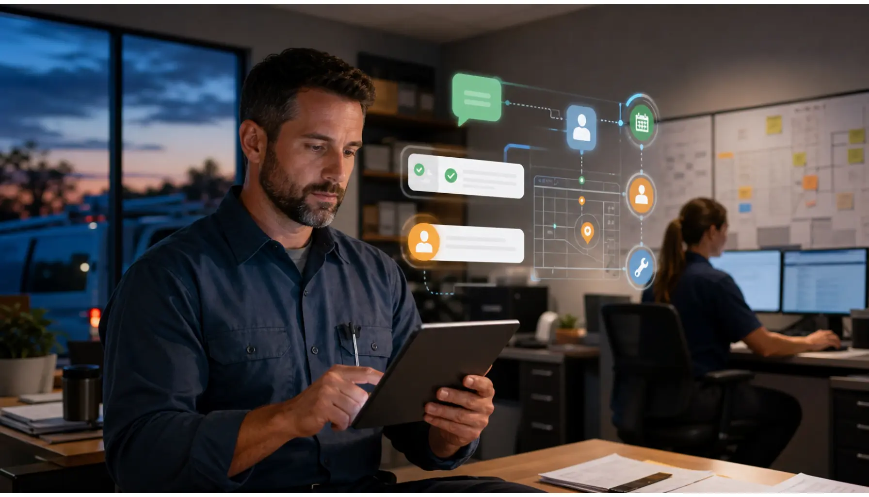 HVAC contractor reviewing an AI-qualified web lead after hours