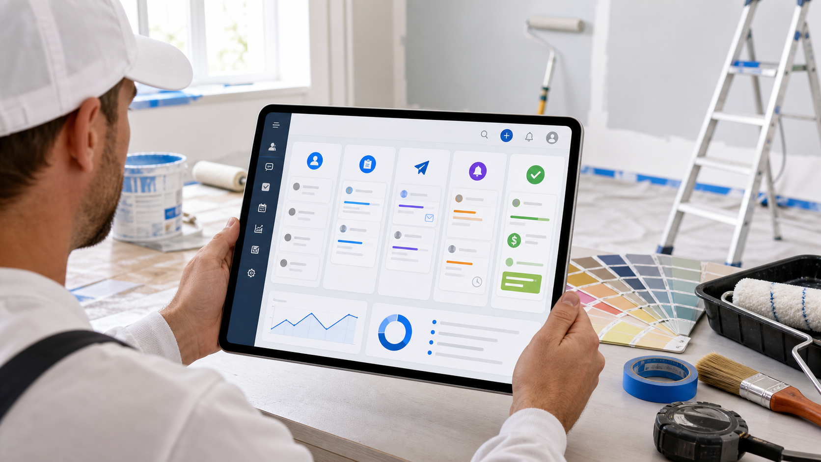 Painting contractor CRM workflow showing leads, estimates, follow-ups, proposals, deposits, and payments